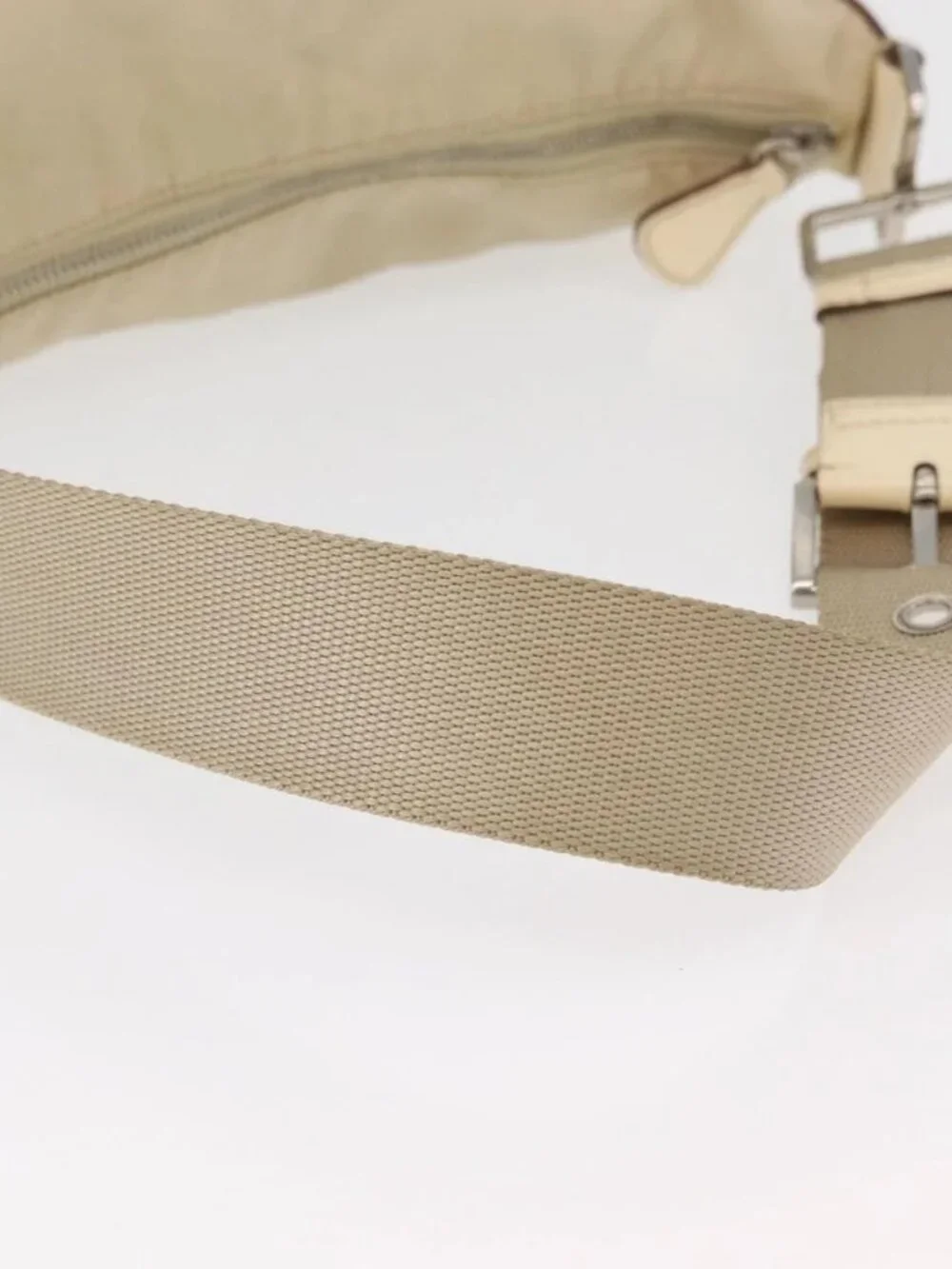 PRADA Shoulder Bag Nylon Beige Silver Auth ka4019